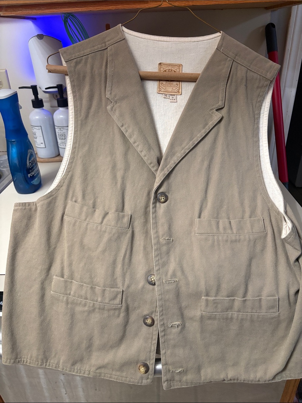Men's Taupe Utility Vest with Notch Lapel